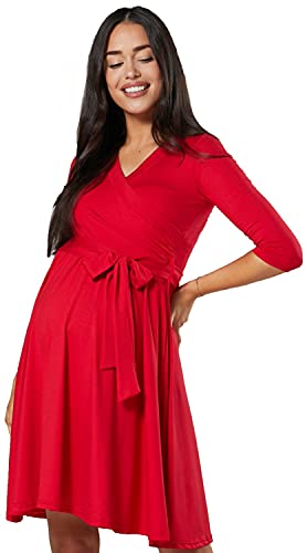 HAPPY MAMA Damen Umstandskleid Stillkleid 3/4 Ärmel 525 (Rot, 38-40, M) von HAPPY MAMA