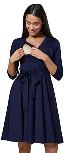 HAPPY MAMA Damen Umstandskleid Stillkleid 3/4 Ärmel 525 (Marine, 38-40, M) von HAPPY MAMA