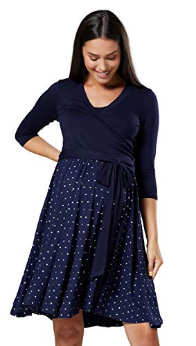 HAPPY MAMA Damen Umstandskleid Stillkleid 3/4 ?rmel 525 (Marine und Marine mit Sternen, 44-46, 2XL) von HAPPY MAMA