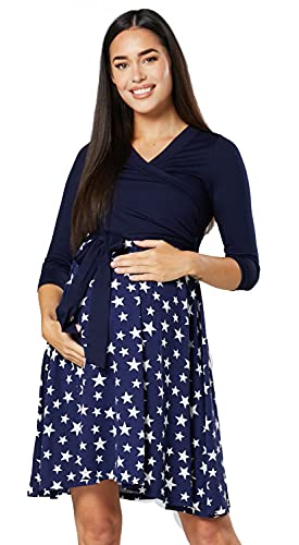 HAPPY MAMA Damen Umstandskleid Stillkleid 3/4 ?rmel 525 (Marine mit gro?en Sternen, 44-46, 2XL) von HAPPY MAMA