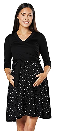 HAPPY MAMA Damen Umstandskleid Stillkleid 3/4 ?rmel 525 (Schwarz mit kleinen wei?en Punkten, 42-44, XL) von HAPPY MAMA