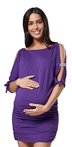 HAPPY MAMA Damen Umstandsmoden Long-Top Tunika Umstand-Kleid Armschlitzen 157p (Lila, 36-38, S) von HAPPY MAMA