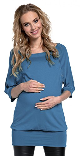 HAPPY MAMA Damen Umstandspflege Fledermaus Top 023 (Blau Jeans, 42, XL) von HAPPY MAMA