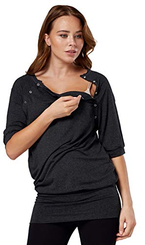 HAPPY MAMA Damen Umstandspflege Fledermaus Top 023 (Graphit Melange, 40, L) von HAPPY MAMA