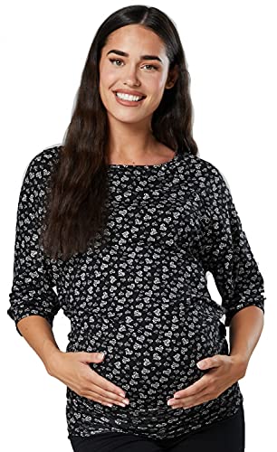 HAPPY MAMA Damen Umstandspflege Fledermaus Top 023 (Schwarz mit Herzen, 40,) von HAPPY MAMA