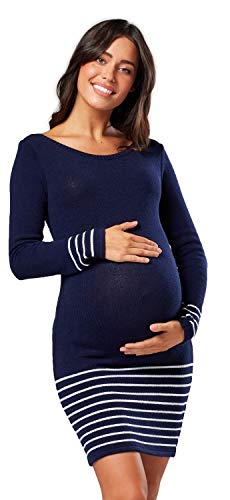 HAPPY MAMA Damen Umstandsstrickkleid Midi Pullover Kleid Lange Ärmel 050 (Marine, 44-46, 2XL/3XL) von HAPPY MAMA