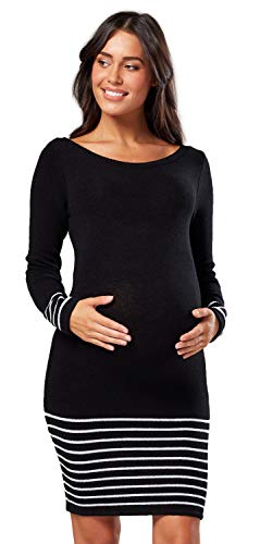 HAPPY MAMA Damen Umstandsstrickkleid Midi Pullover Kleid Lange Ärmel 050 (Schwarz, 44-46, 2XL/3XL) von HAPPY MAMA