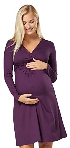 HAPPY MAMA Damen Viskosejersey Umstandskleid Schwangerschafts Kleid Langarm 890p (Pflaume, 36, S) von HAPPY MAMA