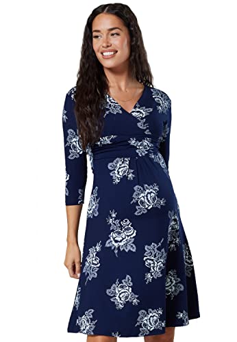 HAPPY MAMA Maternity Damen Viskose Kleid Knie Länge 282p (Marine & Weiße Blumen, 38, M) von HAPPY MAMA