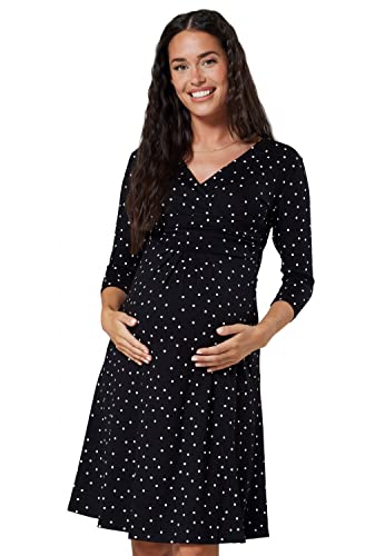 HAPPY MAMA Maternity Damen Viskose Kleid Knie Länge 282p (Schwarz mit kleinen weißen Punkten, 44, 2XL) von HAPPY MAMA