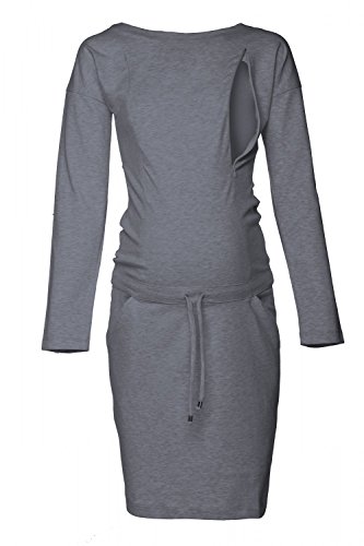 HAPPY MAMA. Damen 2in1 Umstands Still Sweatshirt-Kleid Lange Ärmel Taschen. 709p (Graphit Melange, 38, S) von HAPPY MAMA