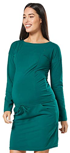 HAPPY MAMA. Damen 2in1 Umstands Still Sweatshirt-Kleid Lange Ärmel Taschen. 709p (Grün, 40, M) von HAPPY MAMA