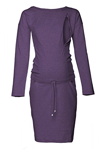 HAPPY MAMA. Damen 2in1 Umstands Still Sweatshirt-Kleid Lange Ärmel Taschen. 709p (Lila Melange, 44, XL) von HAPPY MAMA