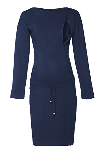 HAPPY MAMA. Damen 2in1 Umstands Still Sweatshirt-Kleid Lange Ärmel Taschen. 709p (Marine, 46, 2XL) von HAPPY MAMA