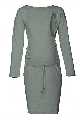 HAPPY MAMA. Damen 2in1 Umstands Still Sweatshirt-Kleid Lange Ärmel Taschen. 709p (Olive Melange, 40, M) von HAPPY MAMA