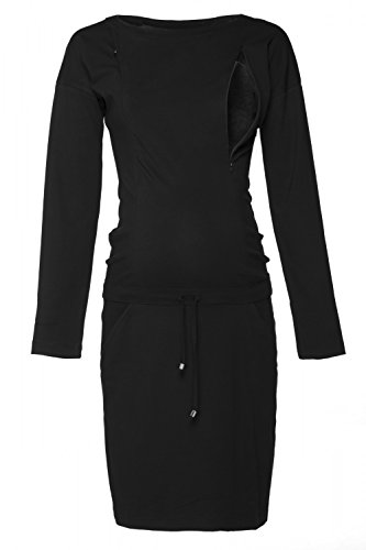 HAPPY MAMA. Damen 2in1 Umstands Still Sweatshirt-Kleid Lange Ärmel Taschen. 709p (Schwarz, 38, S) von HAPPY MAMA