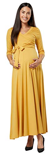 HAPPY MAMA. Damen 2in1 Umstands gerafften Stillkleid Maxikleid 3/4 Ärmel. 608p (Mustard, 44, 2XL) von HAPPY MAMA