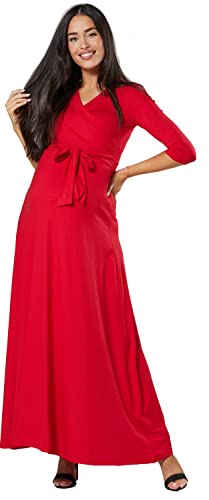 HAPPY MAMA. Damen 2in1 Umstands gerafften Stillkleid Maxikleid 3/4 Ärmel. 608p (Rot, 36, S) von HAPPY MAMA