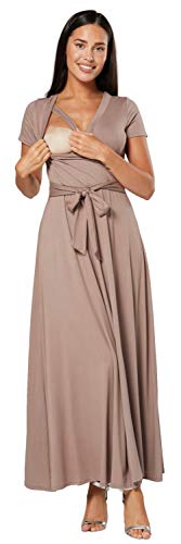 HAPPY MAMA. Damen 2in1 Umstands gerafften Stillkleid Maxikleid Kurz Ärmel.599p (Cappuccino, 36, S) von HAPPY MAMA