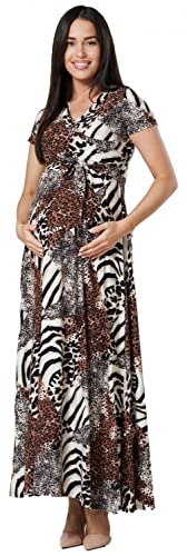 HAPPY MAMA. Damen 2in1 Umstands gerafften Stillkleid Maxikleid Kurz Ärmel.599p (Tierdruck, 38, M) von HAPPY MAMA