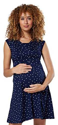 HAPPY MAMA. Damen 2in1 Umstands gerafften Stillkleid Skaterkleid ärmellos. 500p (Marine mit kleinen weißen Punkten, 40, L) von HAPPY MAMA