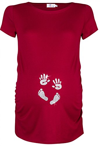 HAPPY MAMA. Damen Baby Hände Fußabdruck T-Shirt Top Oberteil Schwangere. 013p (Purpur, EU 42/44, XL) von HAPPY MAMA