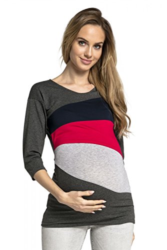 HAPPY MAMA. Damen Still Umstands-Top Lagendesign Farbblock-Design 3/4 Ärmel 217p (Marine & Himbeere, 36, S) von HAPPY MAMA