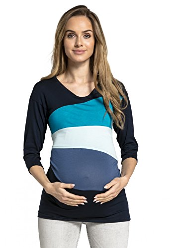 HAPPY MAMA. Damen Still Umstands-Top Lagendesign Farbblock-Design 3/4 Ärmel 217p (Wasser & Hellblau, 42, XL) von HAPPY MAMA