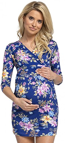 HAPPY MAMA. Damen Umstands-Kleid. Schwangerschafts Tulpenkleid mit Taschen. 236p (Königsblau mit Blumen, 38, M) von HAPPY MAMA