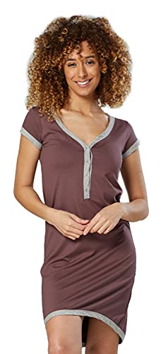 HAPPY MAMA. Damen Umstands-Nachthemd mit Stillfunktion. Stillshirt Kurzarm. 981p (Cappuccino & Graue Melange, 36-38, M) von HAPPY MAMA