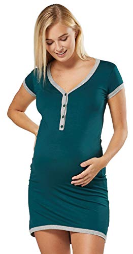 HAPPY MAMA. Damen Umstands-Nachthemd mit Stillfunktion. Stillshirt Kurzarm. 981p (Dunkelgrüne & Graue Melange, 44-46, 3XL) von HAPPY MAMA