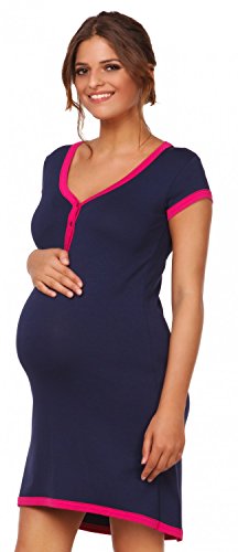 HAPPY MAMA. Damen Umstands-Nachthemd mit Stillfunktion. Stillshirt Kurzarm. 981p (Marine, 36-38, M) von HAPPY MAMA