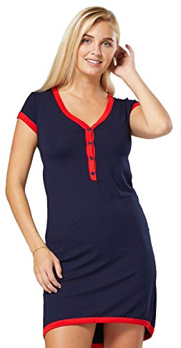 HAPPY MAMA. Damen Umstands-Nachthemd mit Stillfunktion. Stillshirt Kurzarm. 981p (Navy Blue & Red, 36-38, M) von HAPPY MAMA