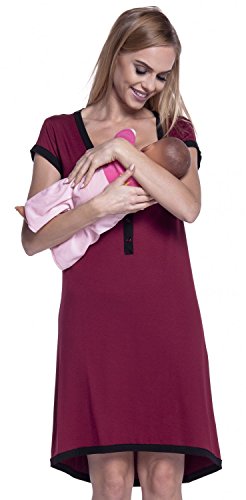 HAPPY MAMA. Damen Umstands-Nachthemd mit Stillfunktion. Stillshirt Kurzarm. 981p (Purpur & Schwarz, 36-38, M) von HAPPY MAMA