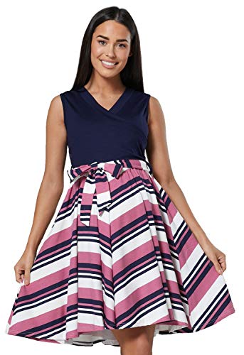 HAPPY MAMA. Damen Umstands Stillkleid Lagendesign V-Ausschnitt Empire-Taille. 078p (Altrosa mit Streifen, 36, S) von HAPPY MAMA