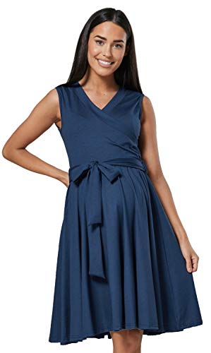 HAPPY MAMA. Damen Umstands Stillkleid Lagendesign V-Ausschnitt Empire-Taille. 078p (Blau Grau, 44, 2XL) von HAPPY MAMA