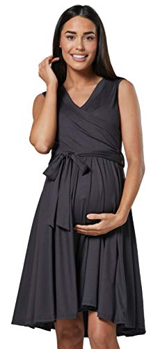 HAPPY MAMA. Damen Umstands Stillkleid Lagendesign V-Ausschnitt Empire-Taille. 078p (Graphit, 44, 2XL) von HAPPY MAMA