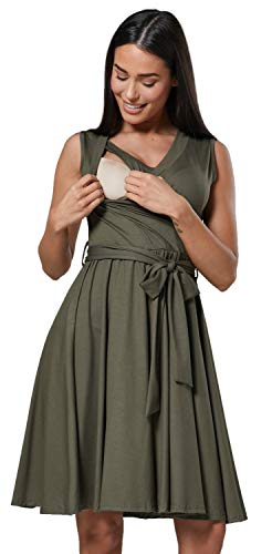 HAPPY MAMA. Damen Umstands Stillkleid Lagendesign V-Ausschnitt Empire-Taille. 078p (Khaki, 36, S) von HAPPY MAMA