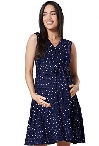 HAPPY MAMA. Damen Umstands Stillkleid Lagendesign V-Ausschnitt Empire-Taille. 078p (Marine mit kleinen weißen Punkten, 44, 2XL) von HAPPY MAMA