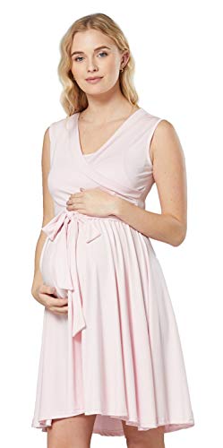 HAPPY MAMA. Damen Umstands Stillkleid Lagendesign V-Ausschnitt Empire-Taille. 078p (Pulver Rosa, 38, M) von HAPPY MAMA