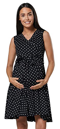 HAPPY MAMA. Damen Umstands Stillkleid Lagendesign V-Ausschnitt Empire-Taille. 078p (Schwarz mit Punkten, 38, M) von HAPPY MAMA