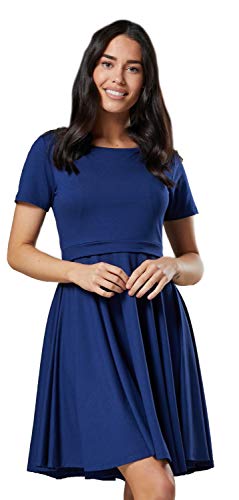 HAPPY MAMA. Damen Umstands Stillkleid Midi Schaukel Kleid Kurzarm.084p (Blau Grau, 42, XL) von HAPPY MAMA