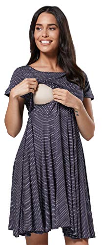 HAPPY MAMA. Damen Umstands Stillkleid Midi Schaukel Kleid Kurzarm.084p (Graphit und Punkte, 42, XL) von HAPPY MAMA