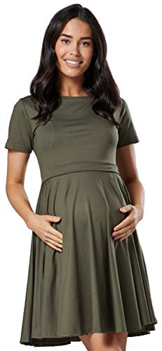 HAPPY MAMA. Damen Umstands Stillkleid Midi Schaukel Kleid Kurzarm.084p (Khaki, 44, 2XL) von HAPPY MAMA