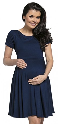 HAPPY MAMA. Damen Umstands Stillkleid Midi Schaukel Kleid Kurzarm.084p (Marine, 42, XL) von HAPPY MAMA