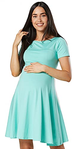 HAPPY MAMA. Damen Umstands Stillkleid Midi Schaukel Kleid Kurzarm.084p (Minze, 36, S) von HAPPY MAMA