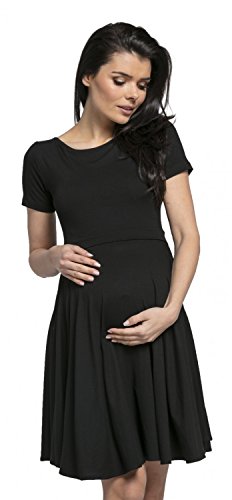 HAPPY MAMA. Damen Umstands Stillkleid Midi Schaukel Kleid Kurzarm.084p (Schwarz, 42, XL) von HAPPY MAMA