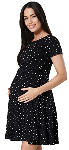 HAPPY MAMA. Damen Umstands Stillkleid Midi Schaukel Kleid Kurzarm.084p (Schwarz mit kleinen weißen Punkten, 36, S) von HAPPY MAMA