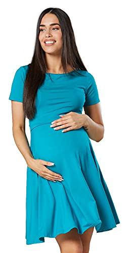 HAPPY MAMA. Damen Umstands Stillkleid Midi Schaukel Kleid Kurzarm.084p (Wasser, 36, S) von HAPPY MAMA