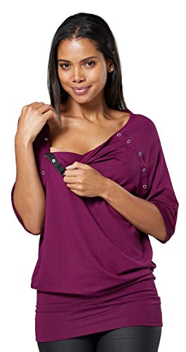 HAPPY MAMA Damen Umstandspflege Fledermaus Top 023 (Pflaume, 36, S) von HAPPY MAMA